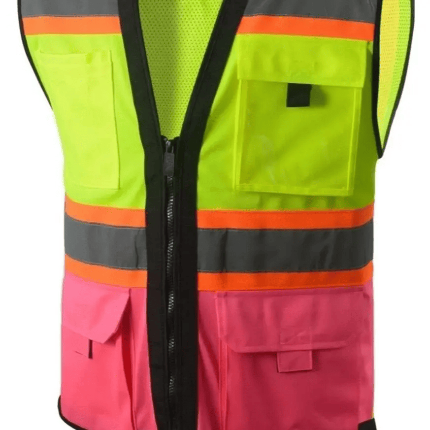 Superintendent Vest, High Visibility Reflective Safety, Mesh Safety Vest with Zipper and Multi pockets AMERICAN SIZE