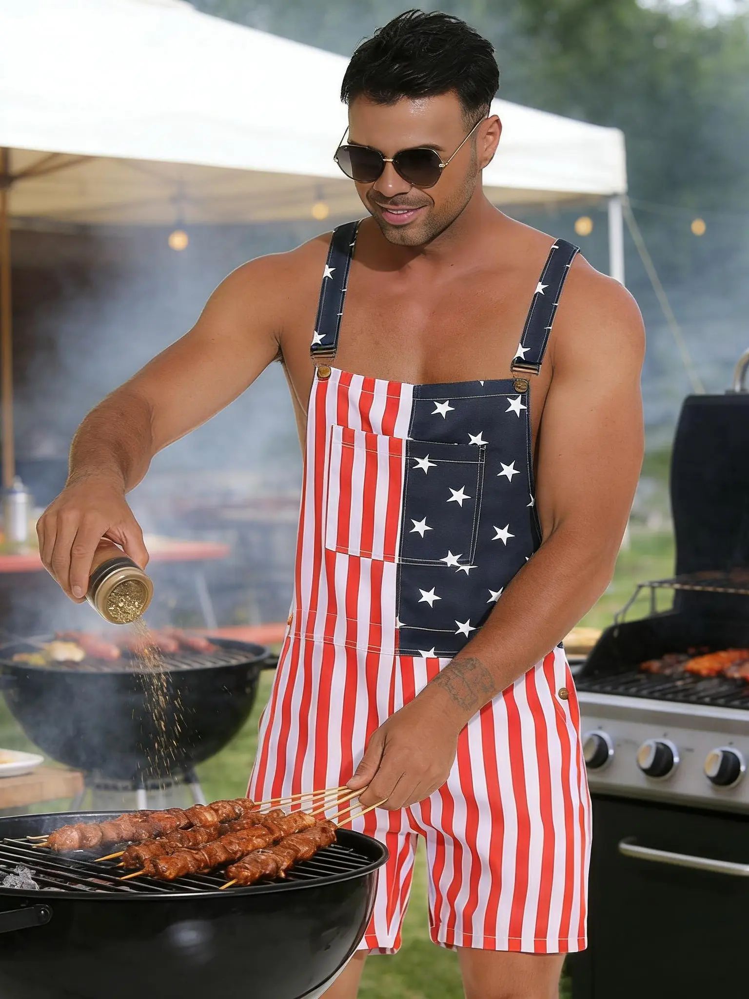 4th of July American Flag Overalls for Men and Women Unisex USA 250th Anniversary Shorts Stretchy Denim Romper Memorial Day Coveralls Patriotic Gifts Summer Wins Wear Independence Day Jumpsuits Fashion Father's Day BBQ Outdoor Menswear