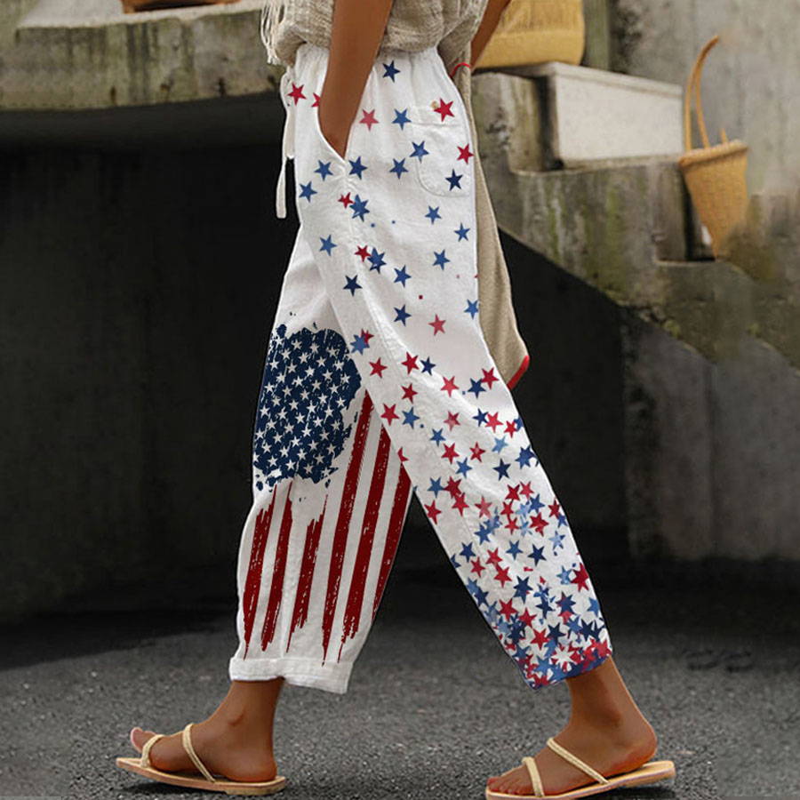 Women's 250th Anniversary Printed Casual Cotton Linen Trousers