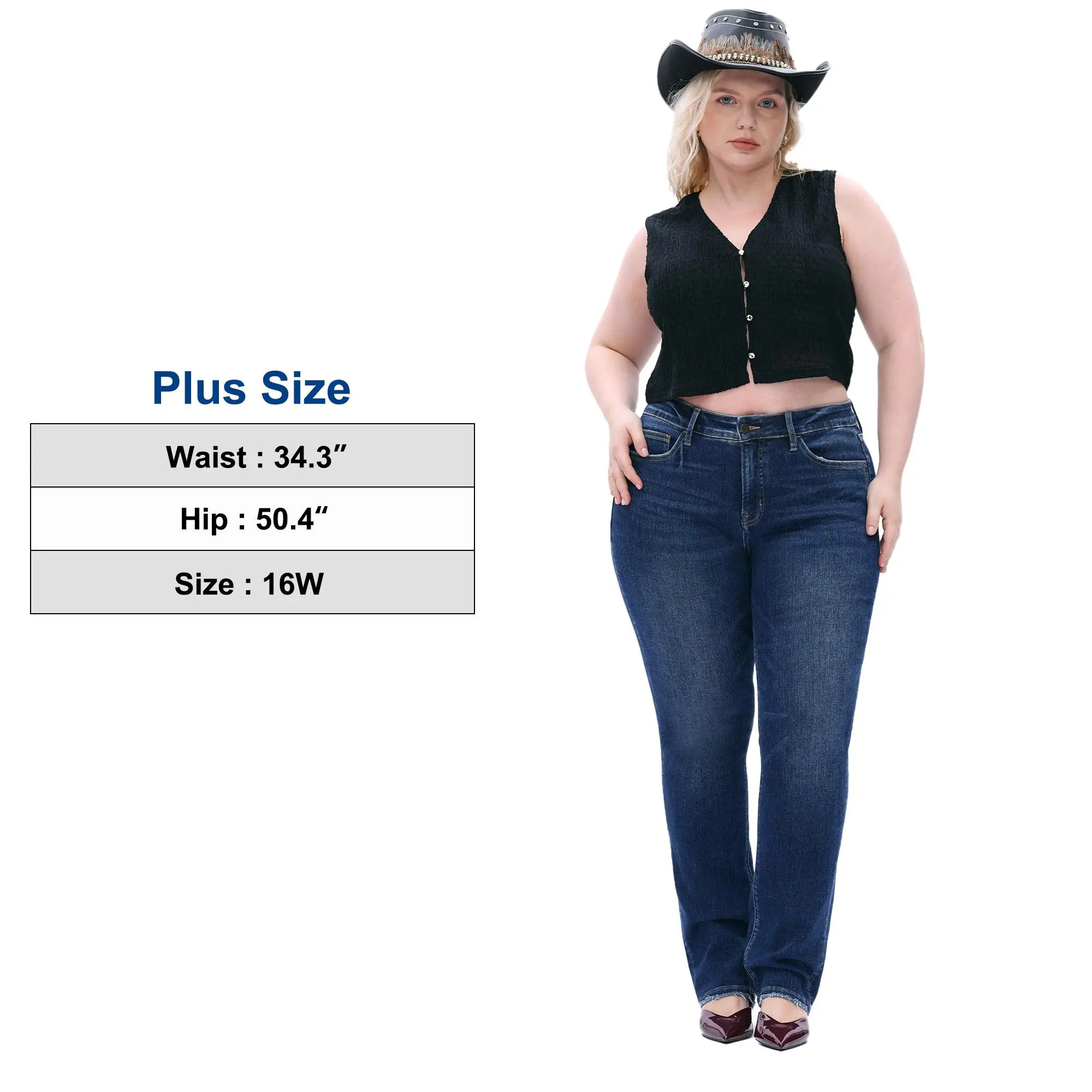 Plus-size high-waisted, medium-stretch denim jeans