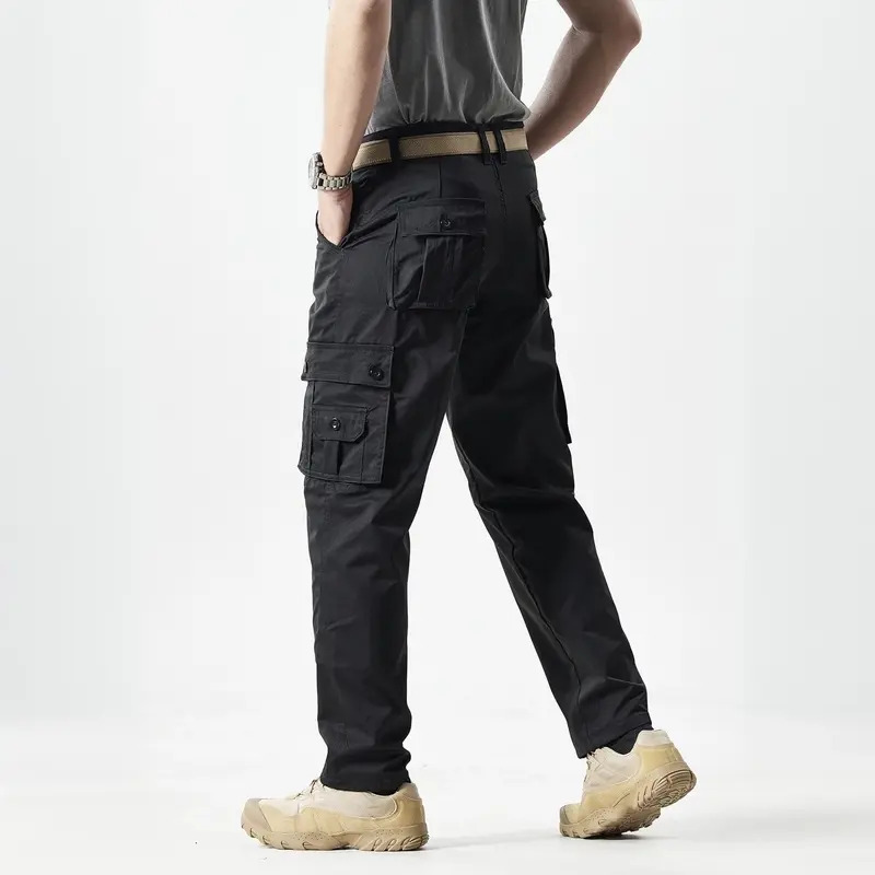 Men's Slim-Fit Solid-Color Straight-Leg Cargo Khakis—Multi-Pocket Trousers for Casual Daily Wear
