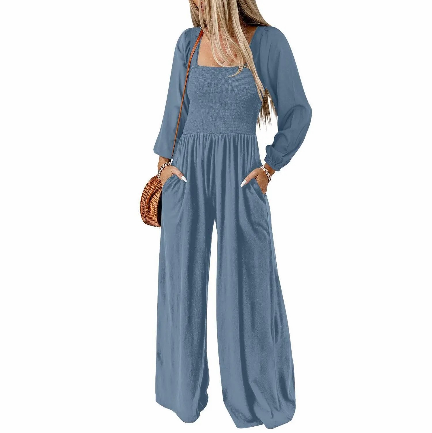 🌿 Women's Long Sleeve Wide Leg Casual Jumpsuit