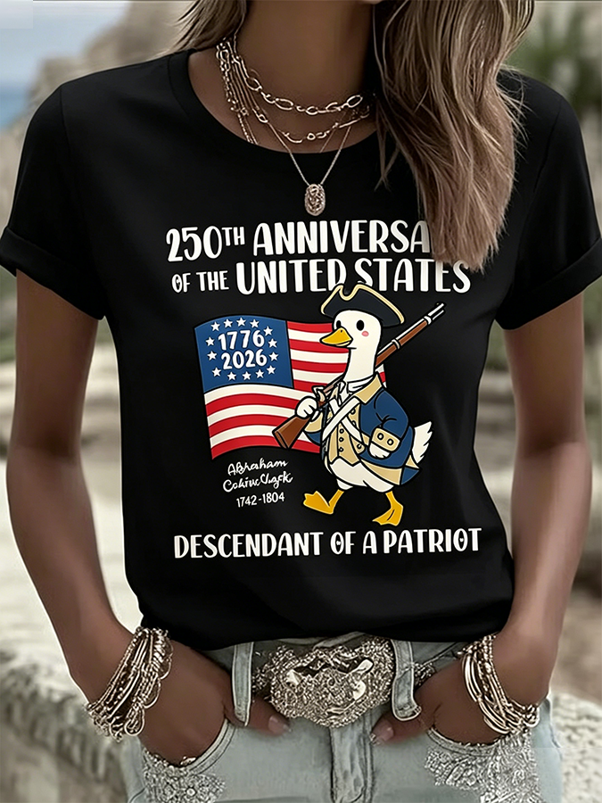 Ladies' Casual 250Th Anniversary Celebration Of The Founding Of The United States, Personalized Printed Round Neck T-Shirt
