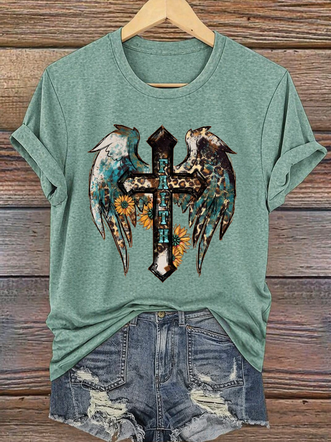 Women's Western Faith Wings  Printed Casual T-shirt