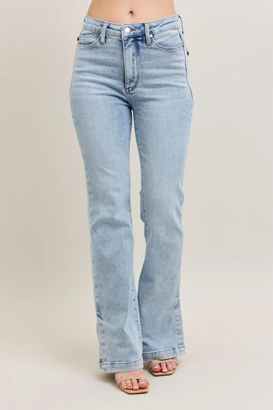 Blue Full Size Tummy Control Vintage Wash Side Slit Slim Boot Jeans Plus Size