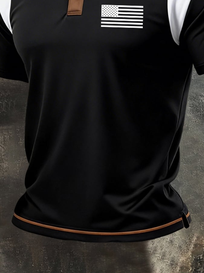 Men's Retro Patriot Color Block Polo Collar Short Sleeve