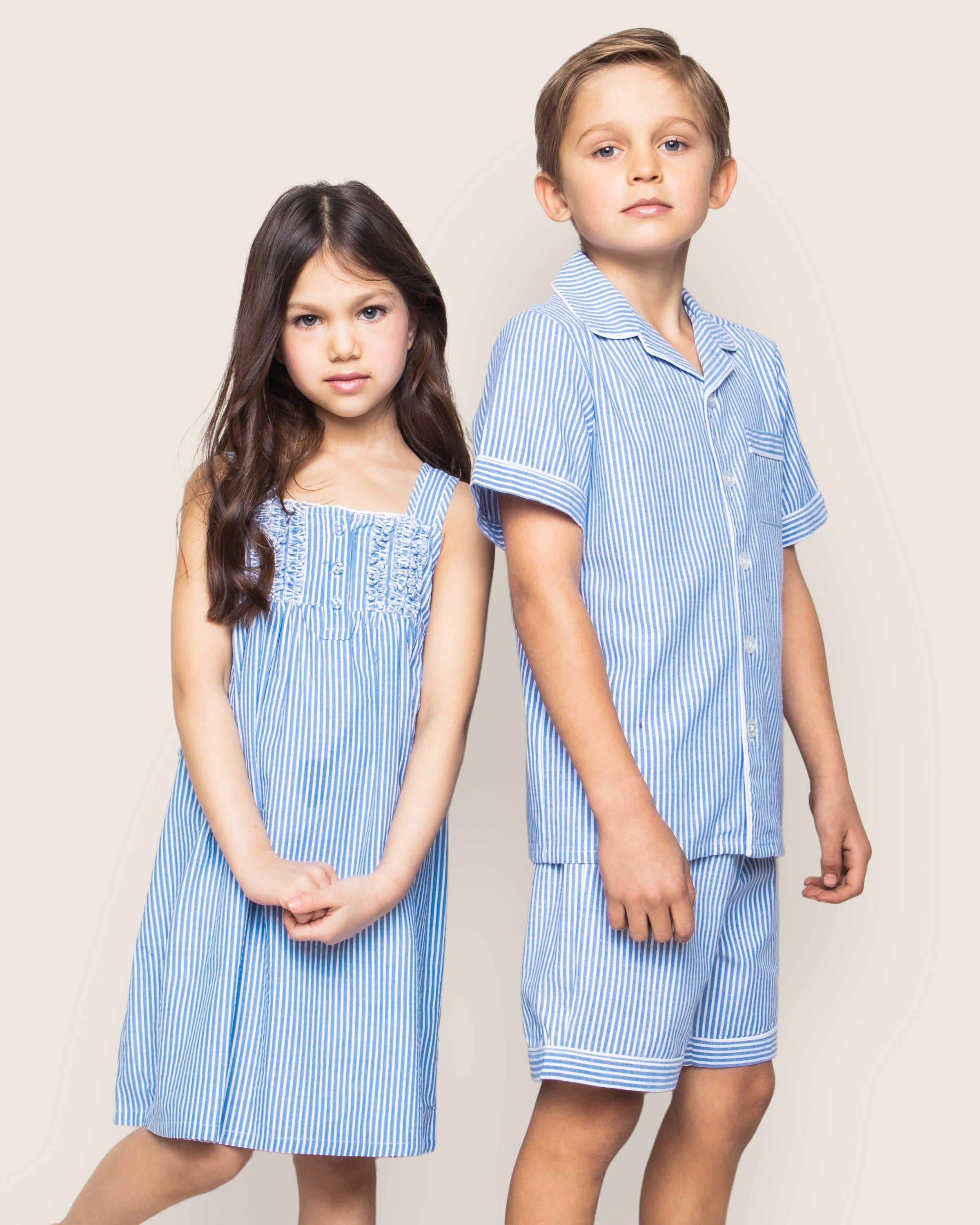 Girl's Twill Charlotte Nightgown in French Blue Heritage Stripe