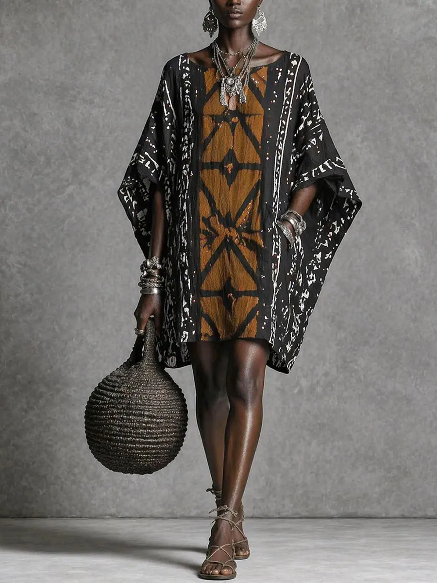 Tribal Geometric Print Kaftan Dress