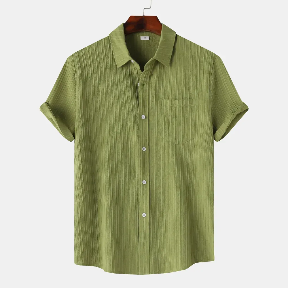 2025 Summer New Men'S Solid Color Lapel Short Sleeve Shirt Men