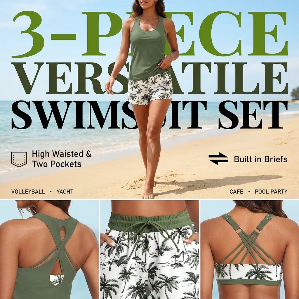 ⏰LAST DAY 90% OFF - 3 Piece Tankini with Shorts 🔥