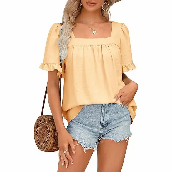 Coquette Blouse | Women's Square Neck Peplum Top with Whimsical Ruffle Sleeves