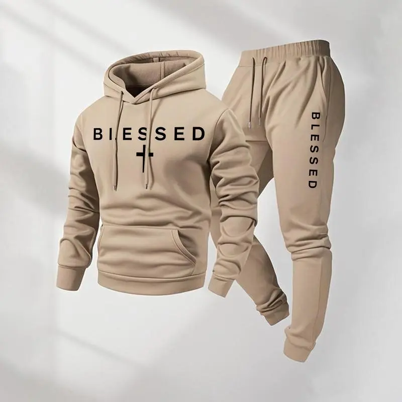 Unisex Cross Letter Print Hoodie & Drawstring Sweatpants Set