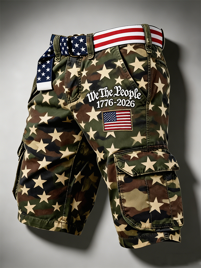 Men's We The People 1776-2026 Camo Star Print Cargo Shorts (Excluding Belt)