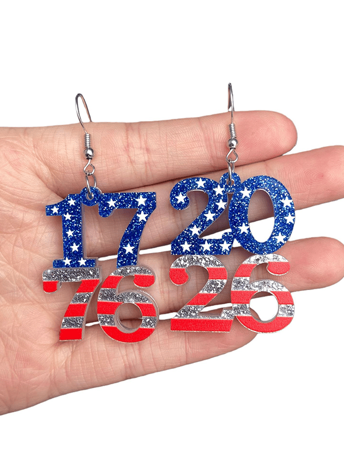 250th Anniversary of U.S. Independence Day — Acrylic Heart, Teardrop, and Number Double-Layer Earrings