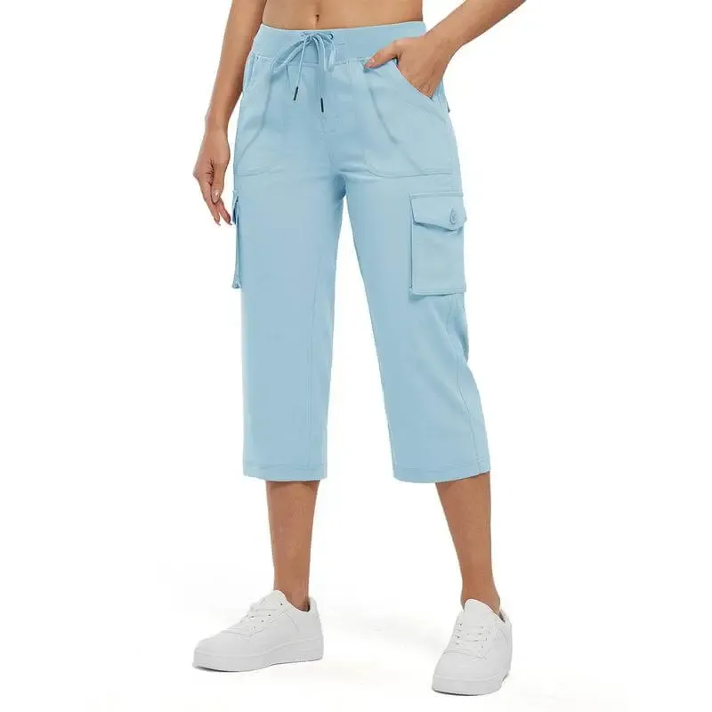Women’s lightweight, quick-dry hiking capris with 6 pockets, loose fit, plus sizes available, ideal for outdoor trips, workouts, and casual wear, great for moms over 30.