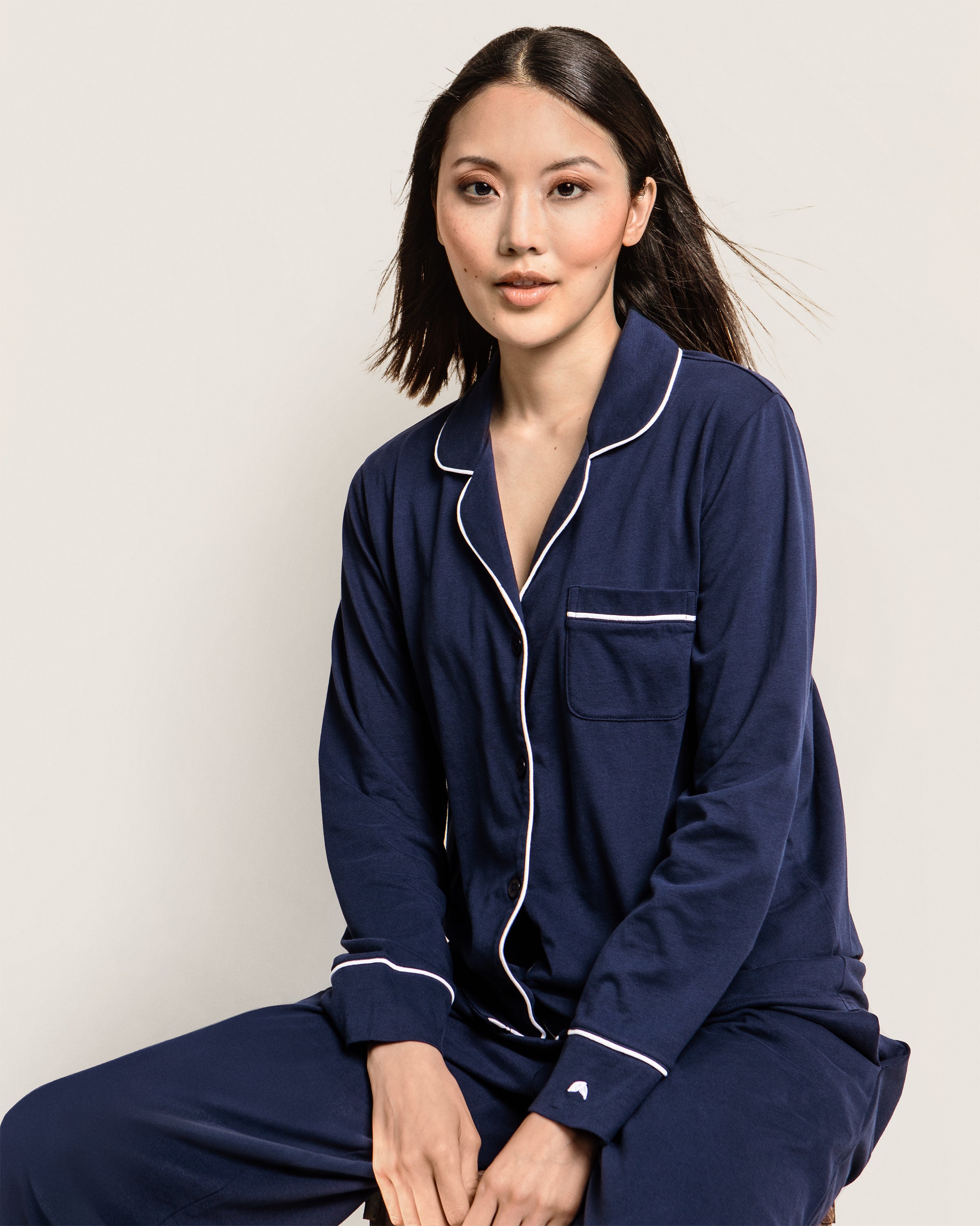 Women's Pima Pajama Set in Navy