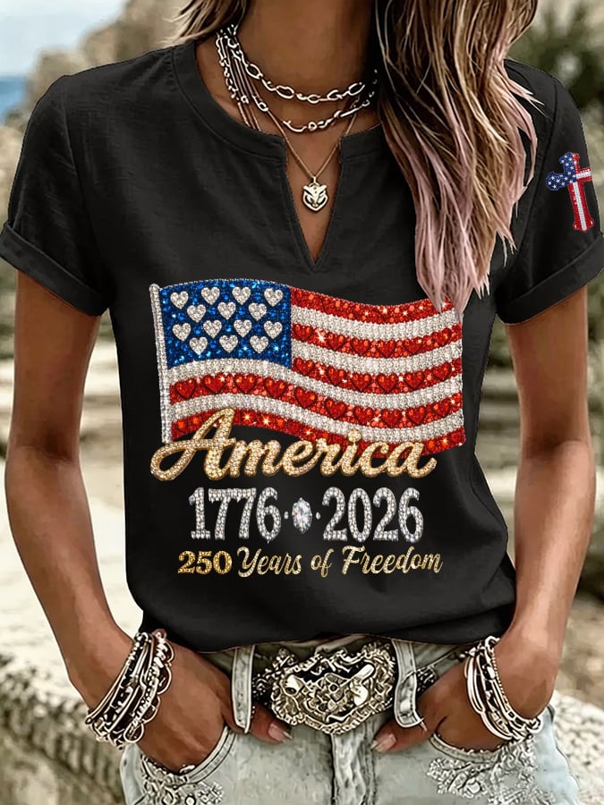 Women's 250th Anniversary Floral Print Cotton-Linen Top