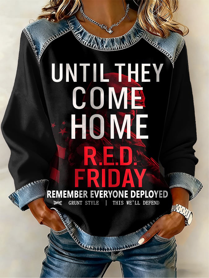 Women'S Casual Red Friday Print Sweatshirt