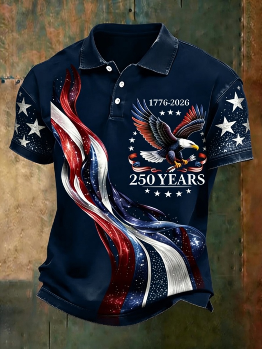 Retro American 250th Anniversary Print Men's Polo Shirt
