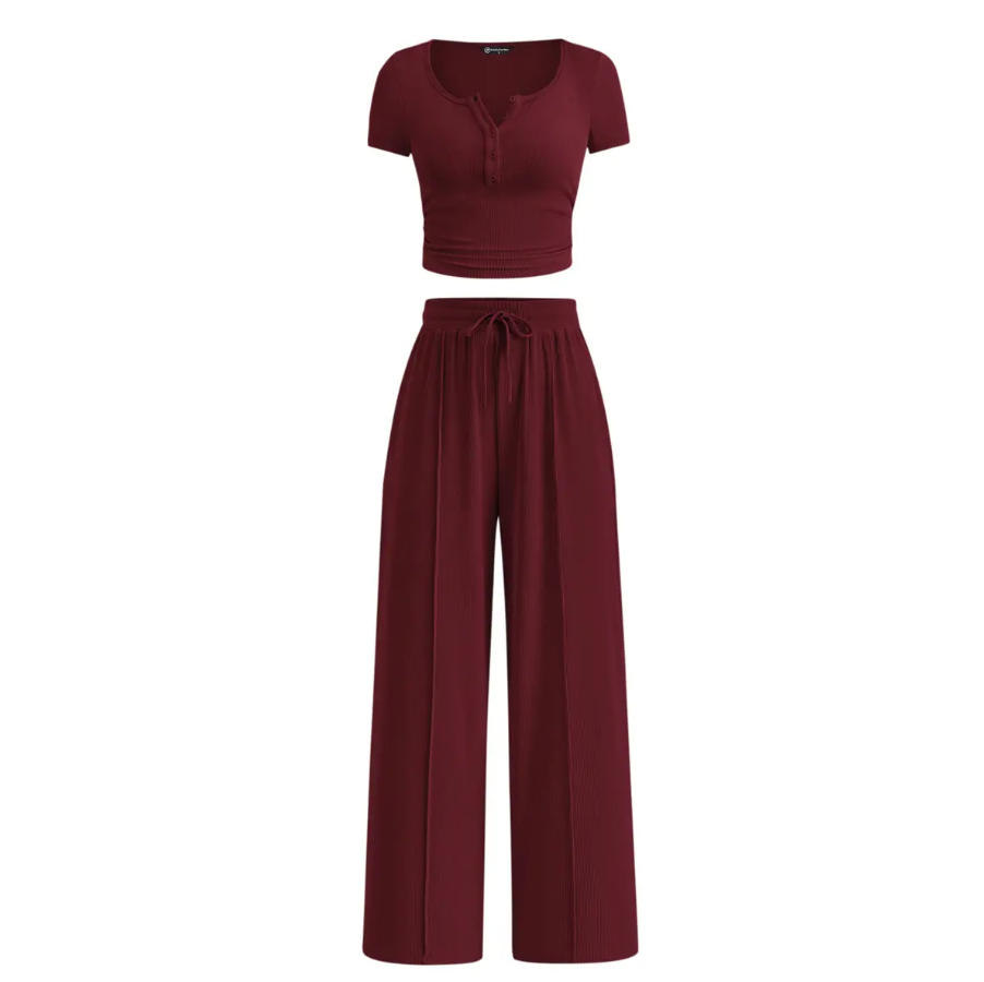 Women’s 2‑Piece Summer Set (Slim Crop Top & Wide‑Leg Pants)