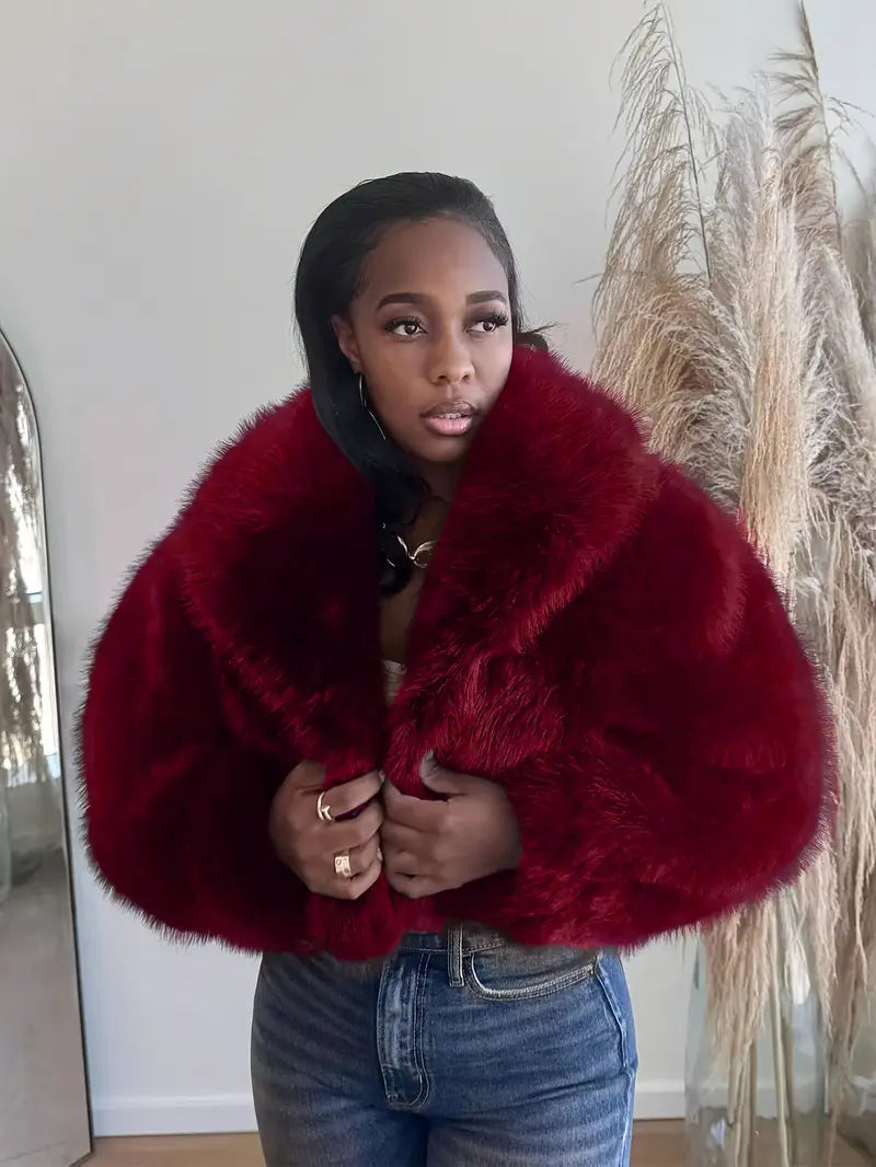Women's Solid Color Faux Fur Jacket, Casual Fashionable Short Fuzzy Jacket for Fall & Winter, Women's Clothing for Daily Wear, Coat