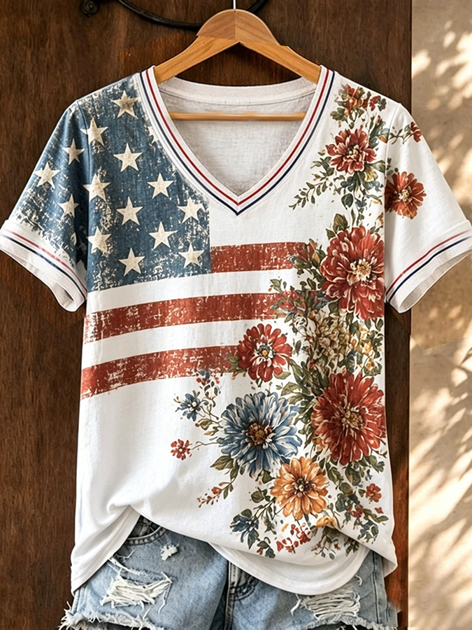 Women's Casual Retro Patriotic T-shirt