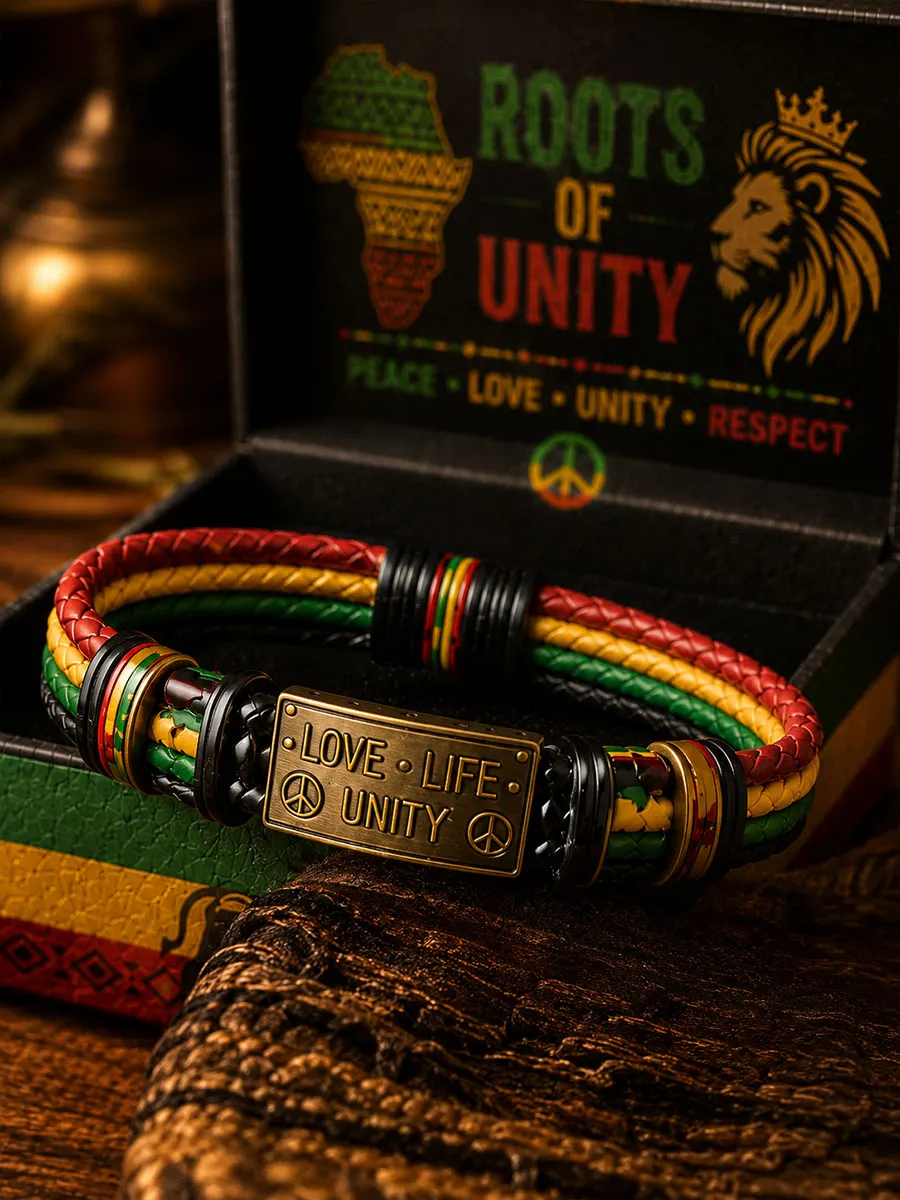 African Vintage Roots of Unity Lion Rasta Braided Bracelet