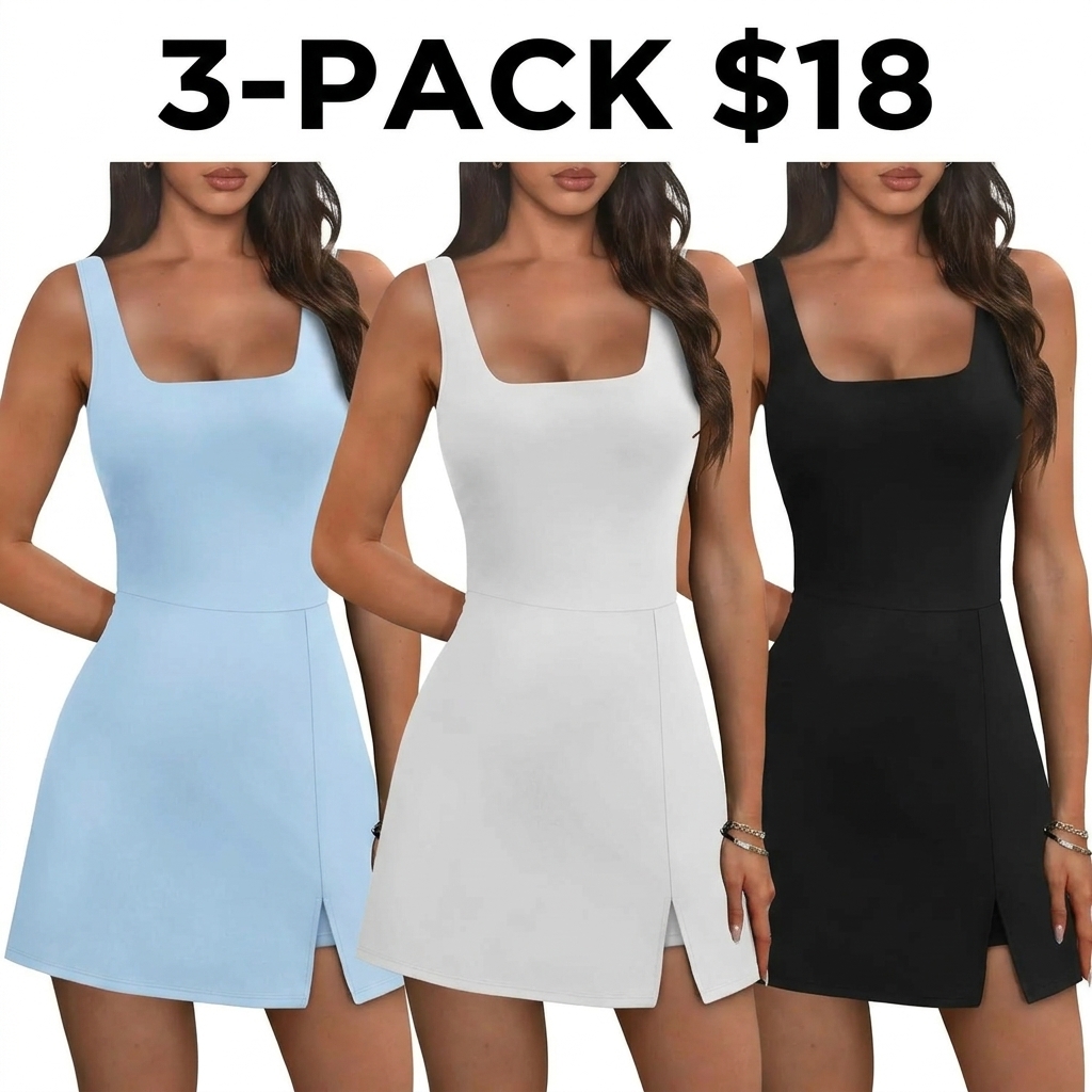 Athletic Dress for Women Mini U Neck Sleeveless Built in Shorts with Pockets Tennis Golf Graduation