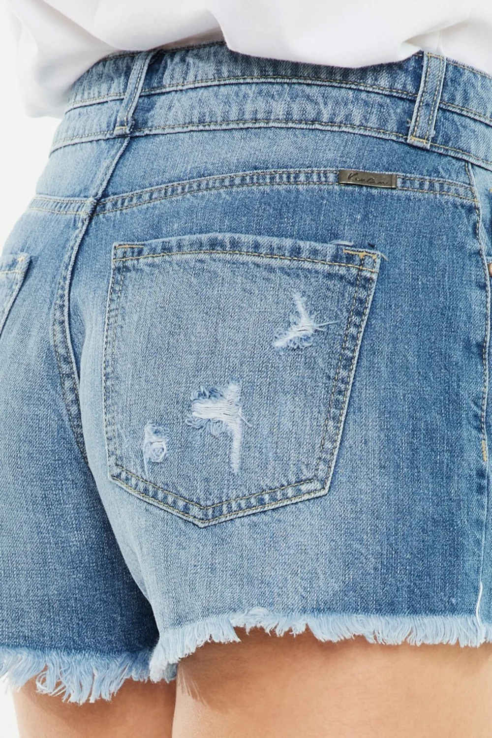 High Rise Raw Hem Denim Shorts by Kancan