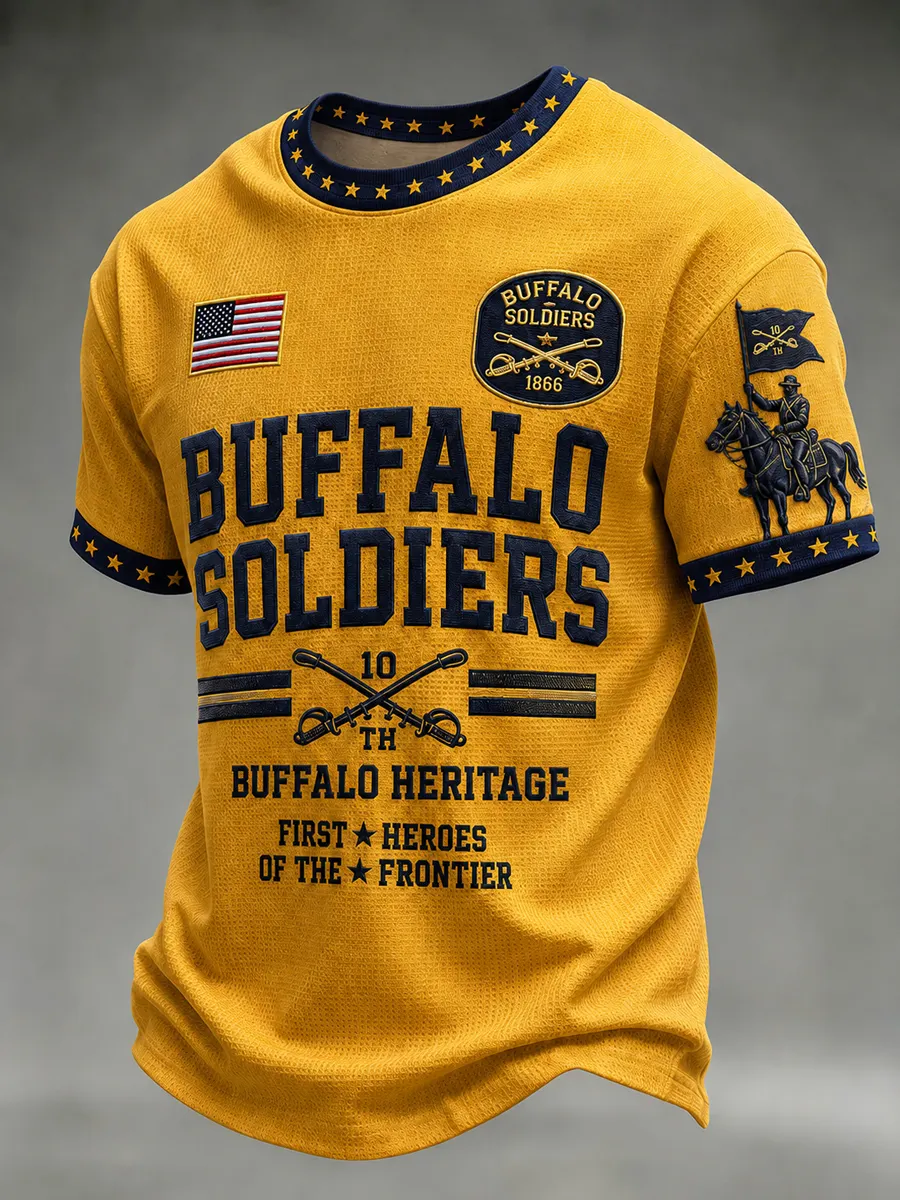 Men's Retro Buffalo Soldier Print  Casual T-Shirt