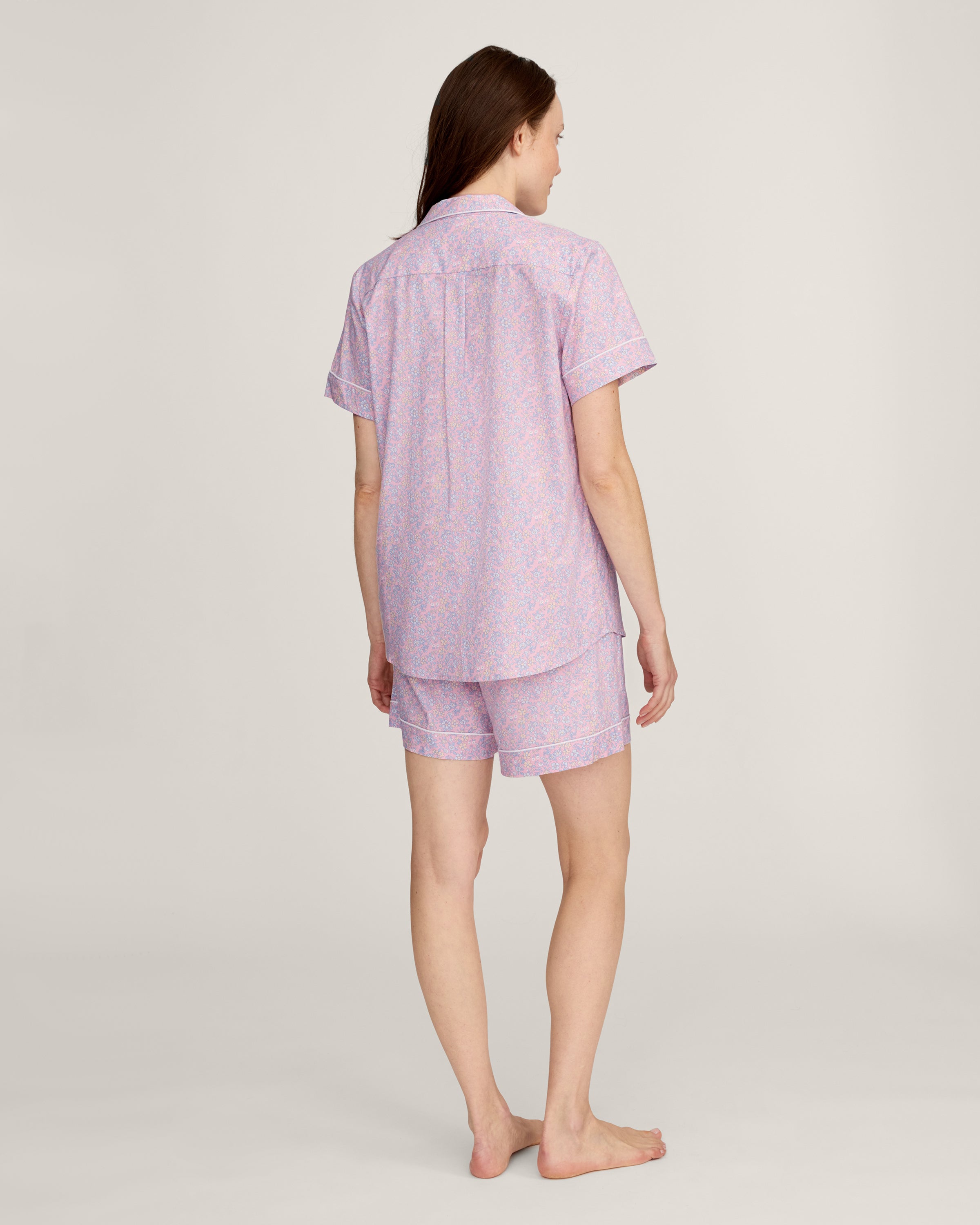 Women's Twill Short Sleeve Short Set in Fleur Blush