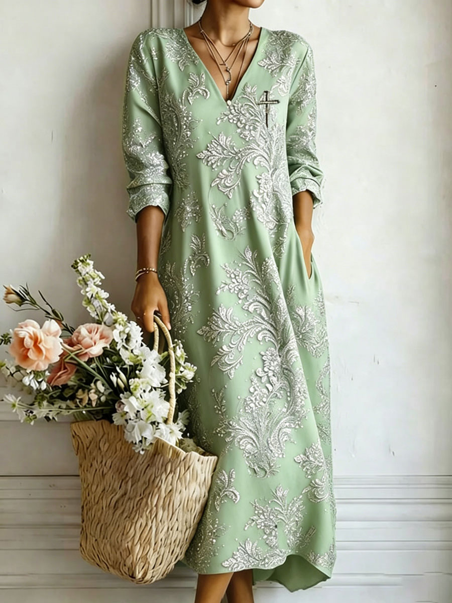 Women'S Cotton And Linen Casual Printed Loose Dress