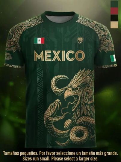 Mexico Aztec Eagle Heritage Soccer Jersey, All over Print, Fitted Casual Style