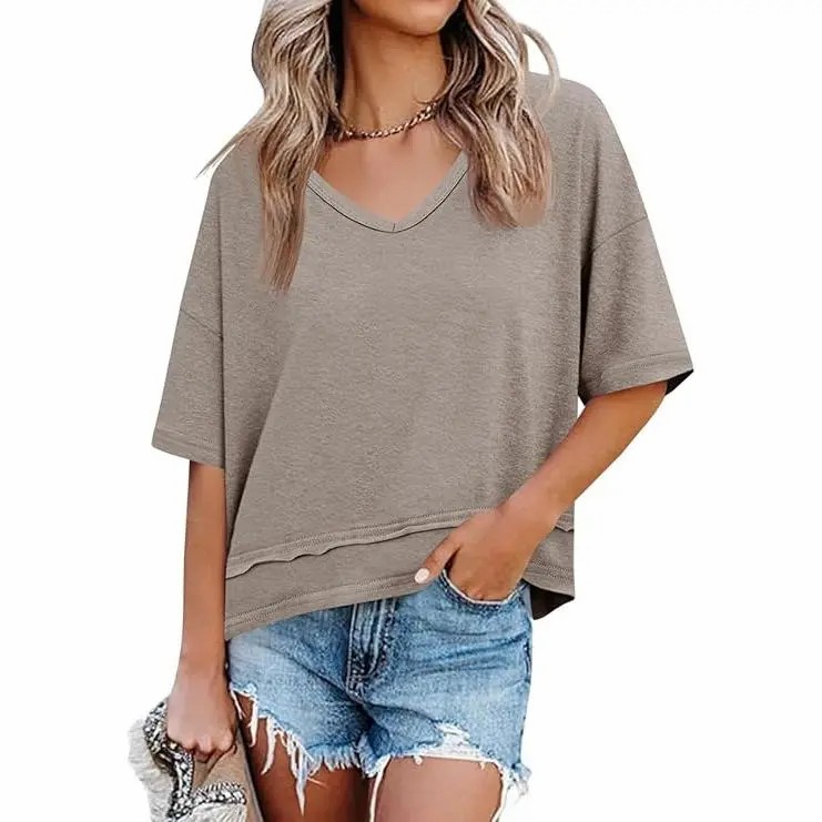 Women's Summer V Neck T Shirts Casual Short Sleeve Flowy Tops