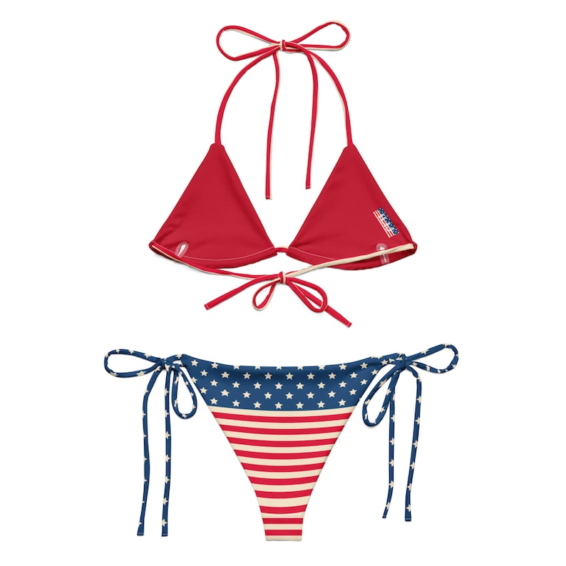 Retro American Flag Recycled String Bikini / Festival Wear / Fourth of July Wear