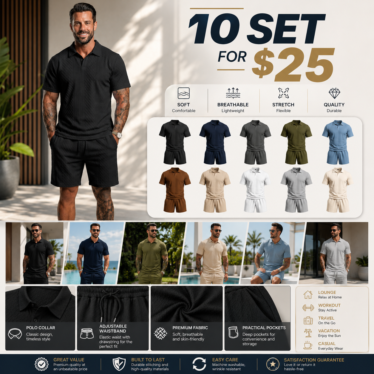 Men’s Polo & Shorts Summer Set