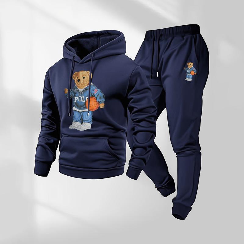 Men's Letter Print Hoodie & Track Pants Set for Fall/Winter