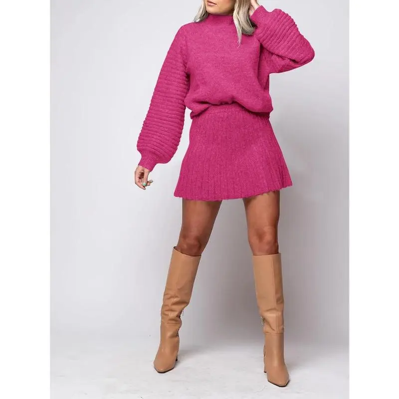 Women’s Ribbed Mock Neck Sweater & Mini Skirt Set
