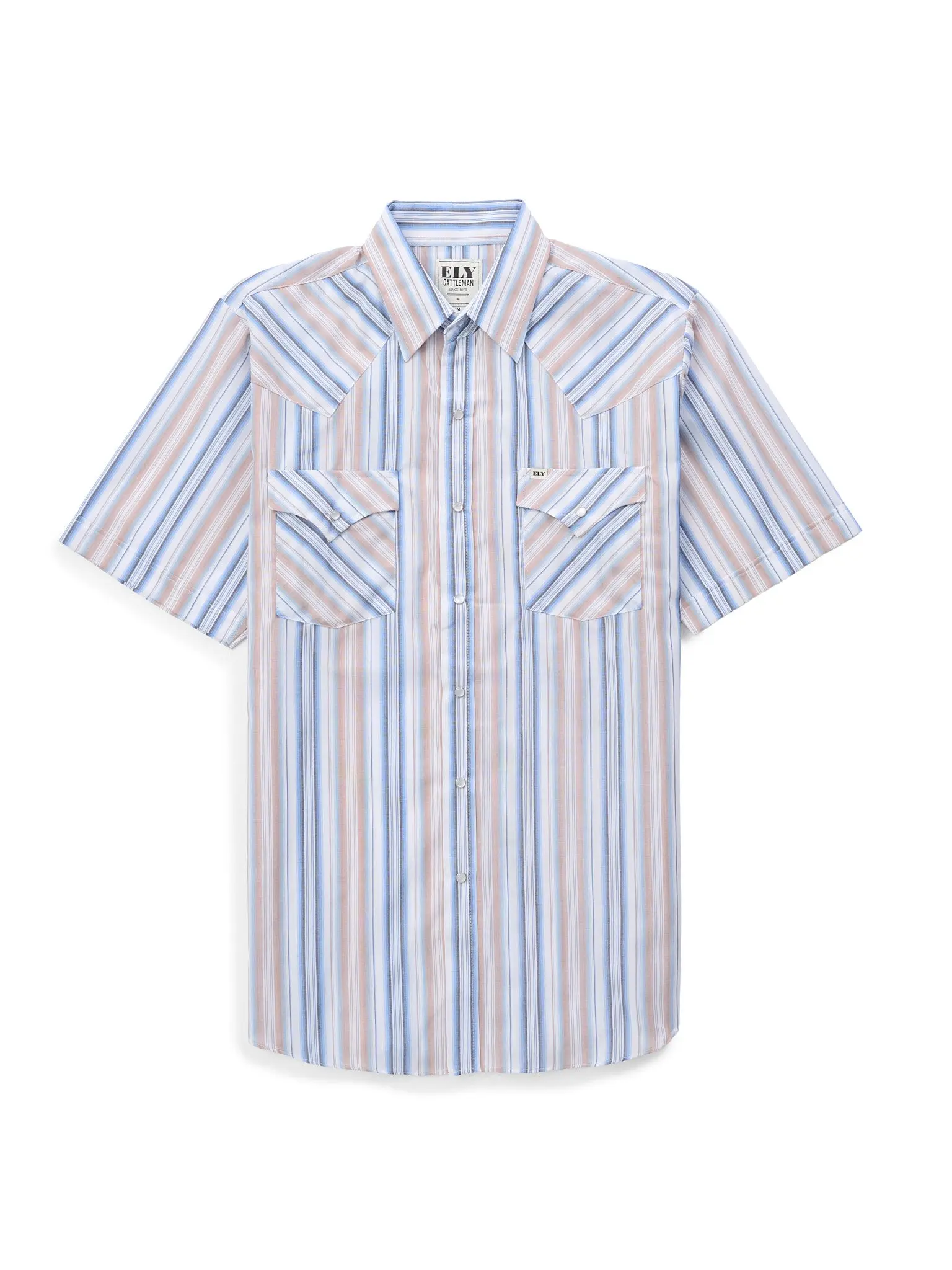 Men's Short-Sleeve Stripe Western Snap Shirt – Classic Casual Top with Functional Fabric & Pocket