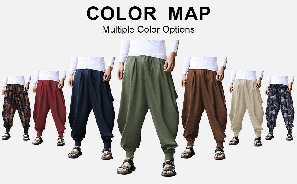 Men's Harem Pants – Baggy Drop Crotch Linen Boho Yoga Casual Trousers