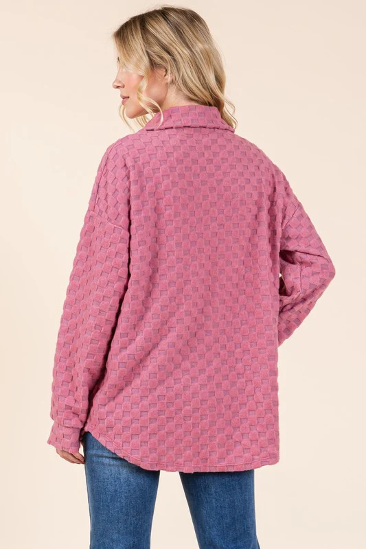 Checkered Button Down Dropped Shoulder Shacket