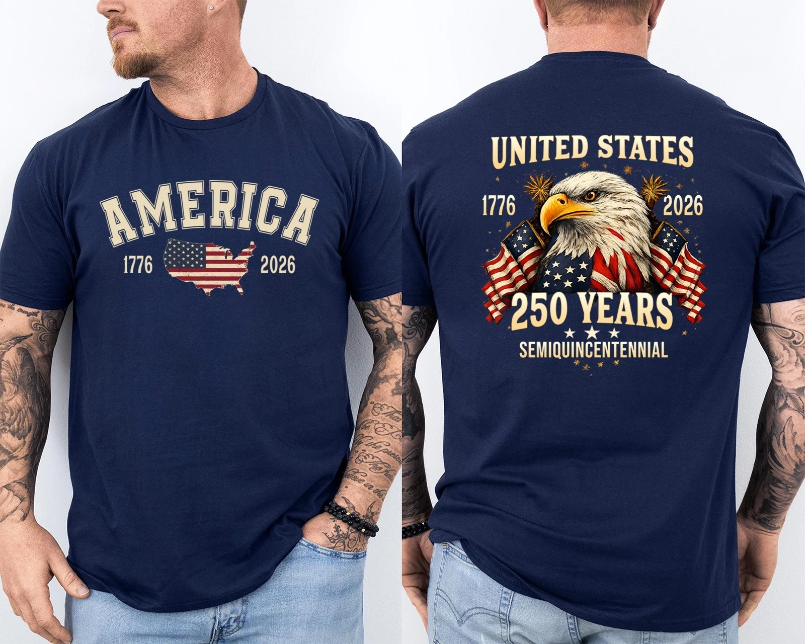 Men'S Casual American 1776-2026 Anniversary Printed Short Sleeved T-Shirt