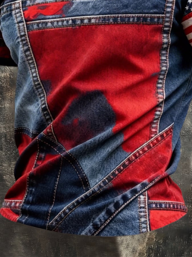 Men's Retro Patriot Camouflage Patchwork T-shirt