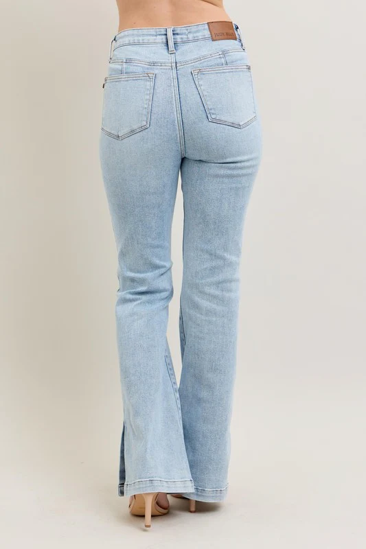 Blue Full Size Tummy Control Vintage Wash Side Slit Slim Boot Jeans Plus Size