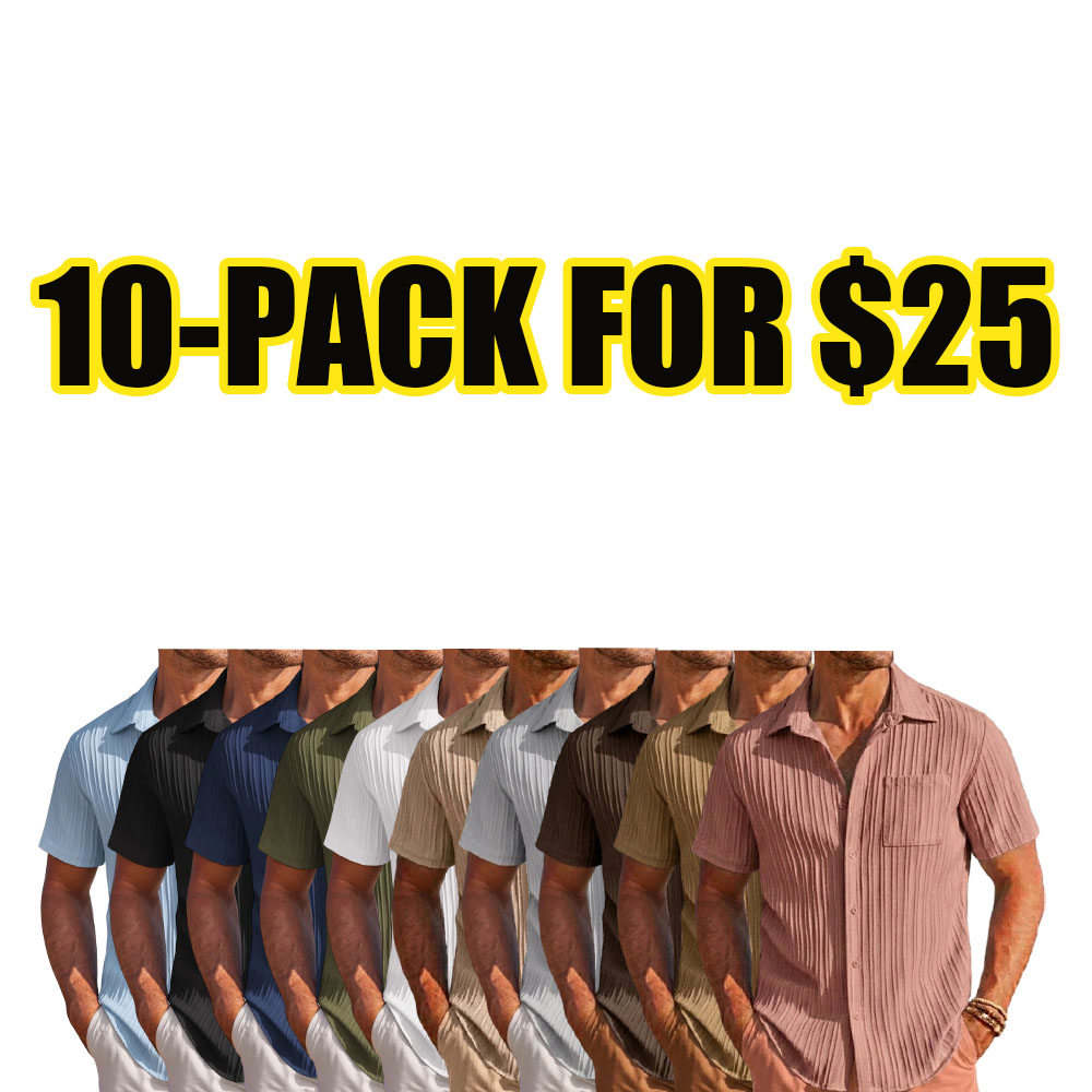 👔 Men’s Navy Textured Short Sleeve Button Down Shirt – Casual Summer Beach Shirt