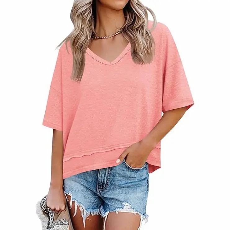 Women's Summer V Neck T Shirts Casual Short Sleeve Flowy Tops