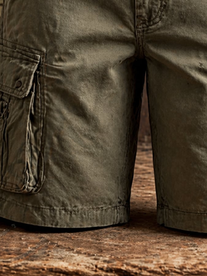 Men's Retro Outdoor Washed & Distressed Multi-Pocket Functional Cargo Shorts