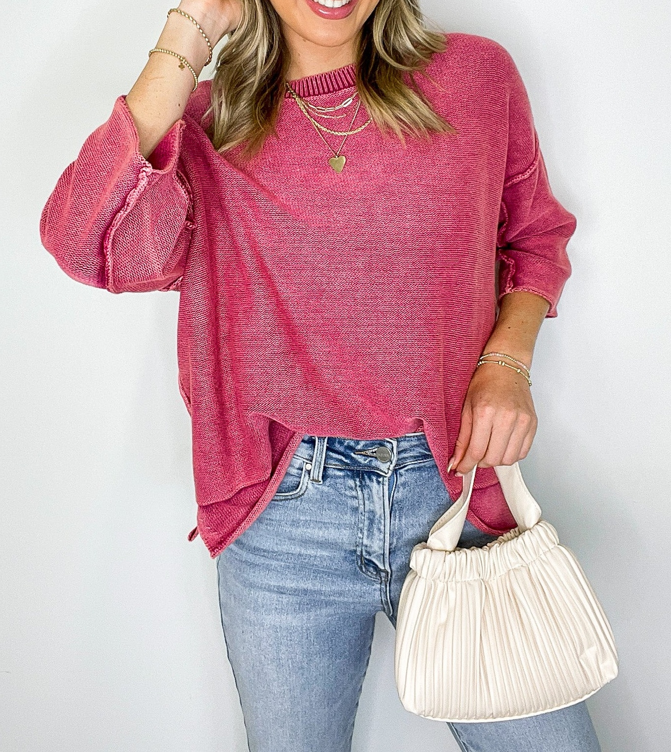 Cozy Fade Washed 3/4 Sleeve Relaxed Sweater