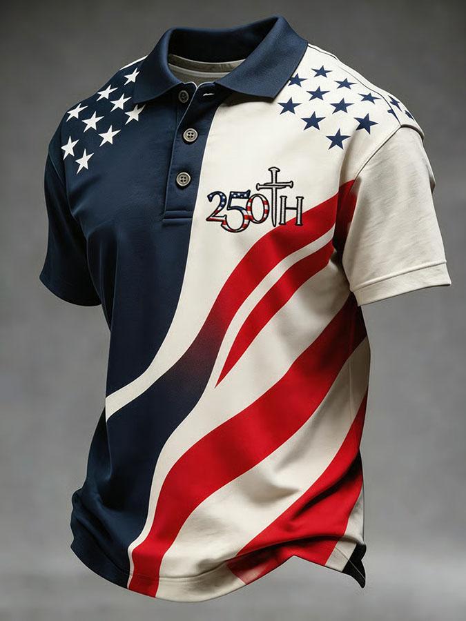 American Men's Creative Printed Short Sleeve Collar T-Shirt