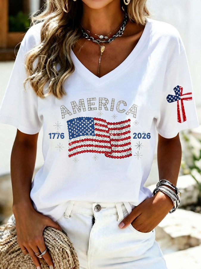 Women's Casual 250th Anniversary Independence Day Printed T-shirt